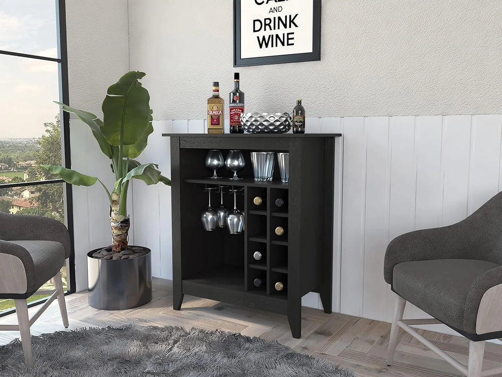 Black 8-Cubby Bar Cabinet With Shelf B89039