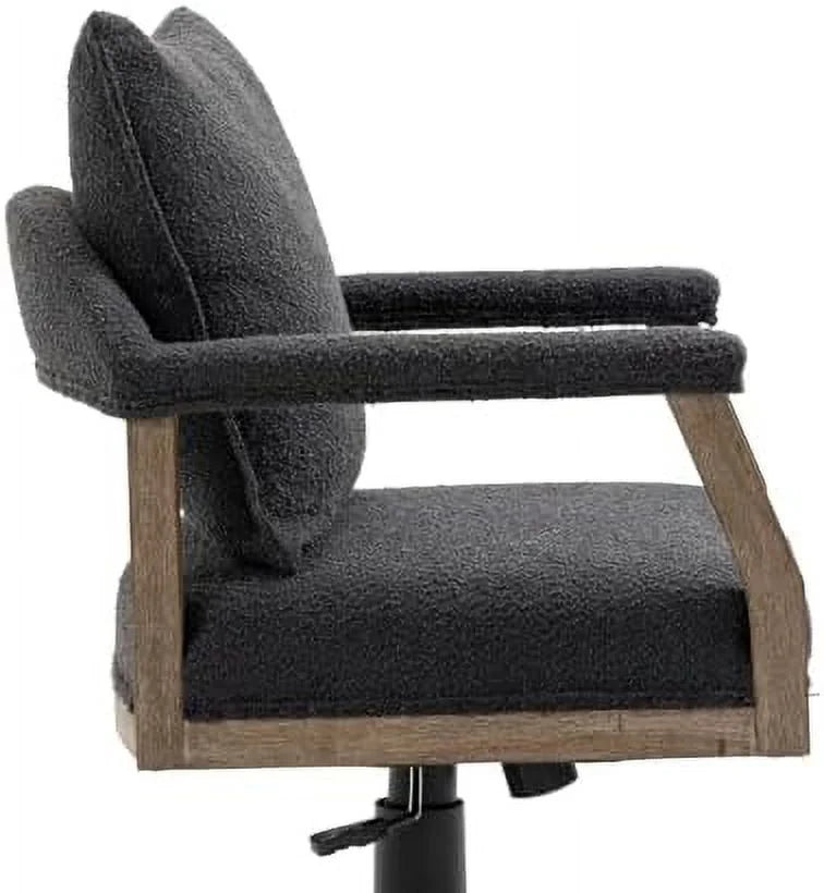 Black Boucle Desk Chair with Wheels and Wood Legs J750621