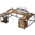 Rustic Brown L Shaped Desk with Power Outlets & LED Lights R482