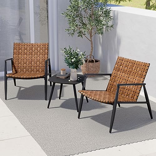 Brown 3 Pieces Wicker Patio Chairs Set with Side Table Q721949